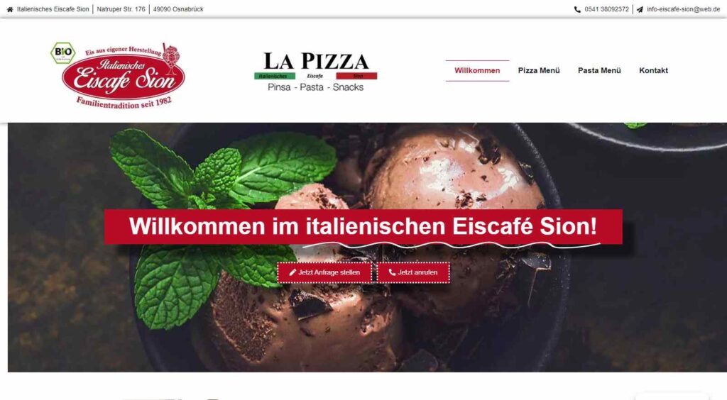 Websitereferenz www.eiscafe-sion.de